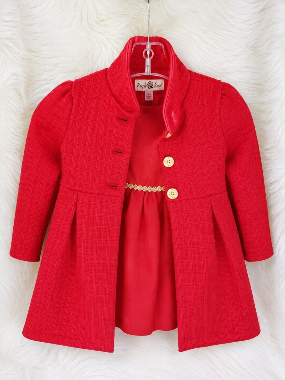 Purple Rose Girls Red Dress & Coat Embellished Holiday Wedding Church Set SZ 4